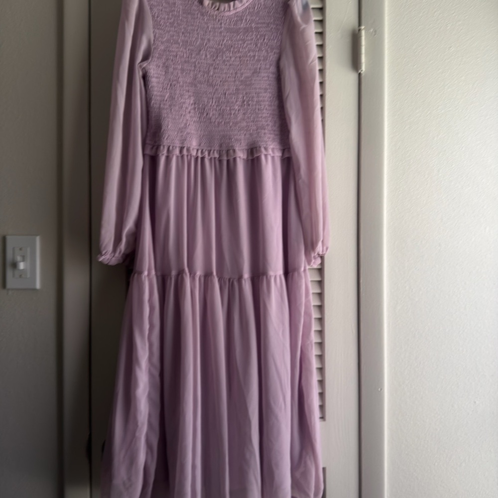 Soft Lavender Long Sleeve Tiered Kids Dress